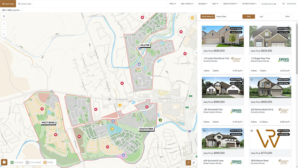 Wolf Ranch Homefinder Tool - Map View